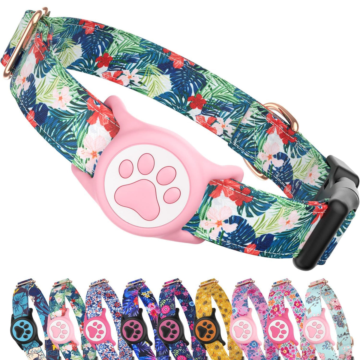 Premium Airtag Dog Collar，with IP68 Waterproof AirTag Holder,Pink,S