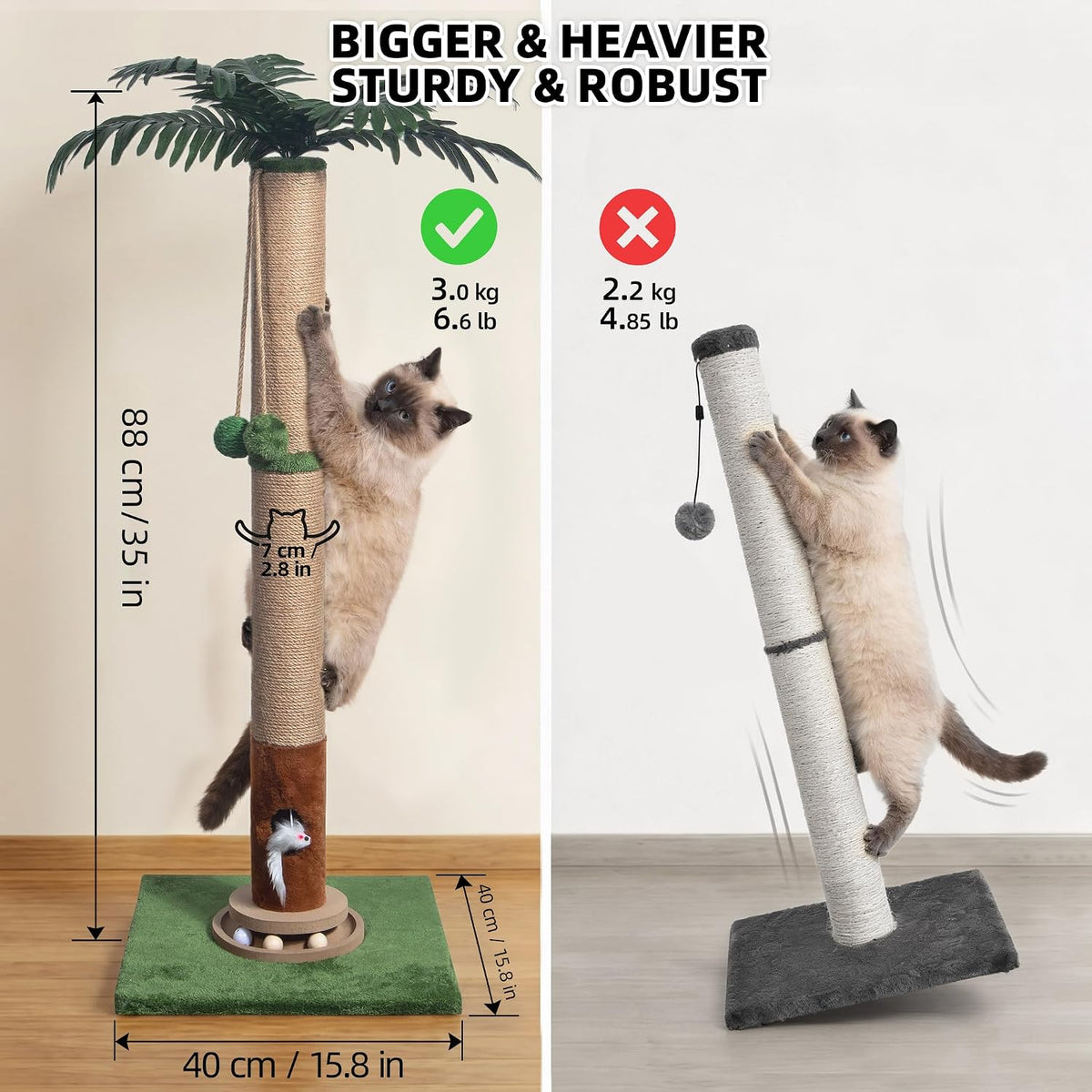 Fantasreen Cat Scratching Post 35'' Tall with Toy Mouse for Indoor Cats, Green