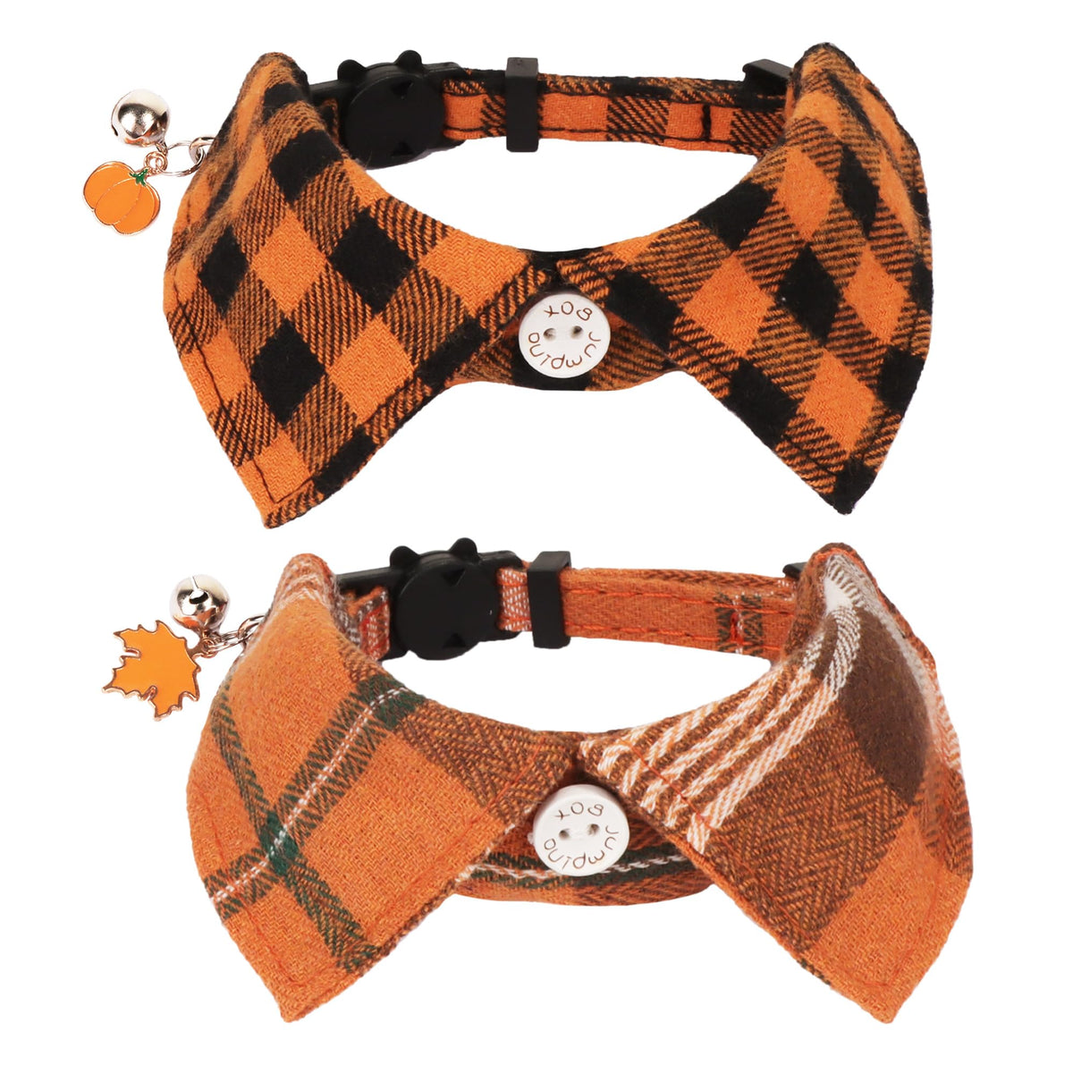 ADOGGYGO Fall Cat Collar Breakaway, Orange Plaid Thanksgiving Cat Bow Tie