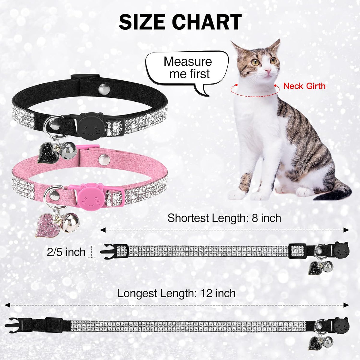 Rhinestone Cat Collar Breakaway, Bling Sparkly Diamond, 2 Pack