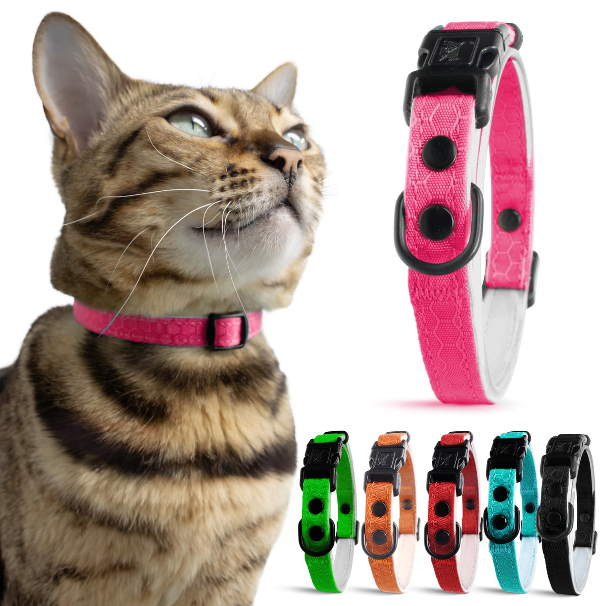 OutdoorBengal Durable Breakaway Cat Collar, No Bell (Black, M/L)