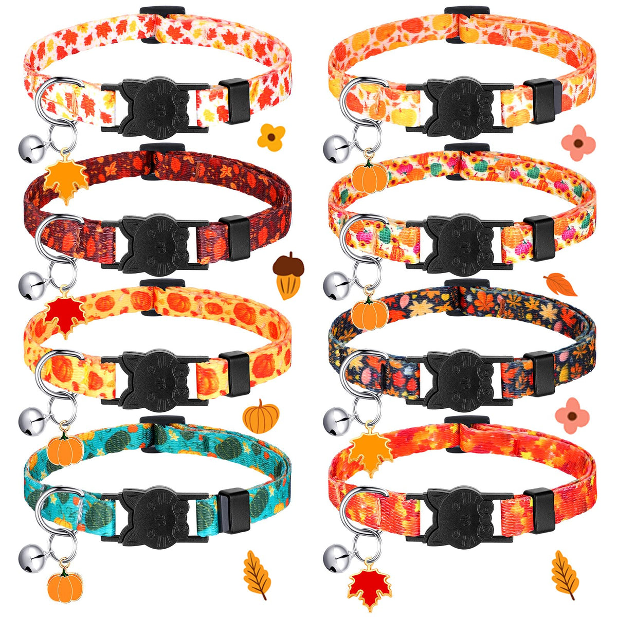 Sanwuta 8 Pcs Halloween Cat Collars Breakaway with Bell, Adjustable Buckle