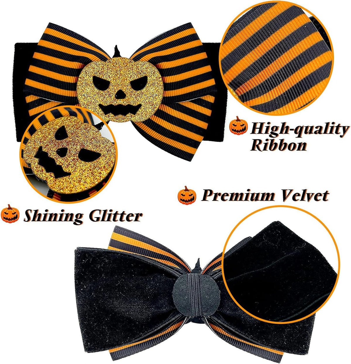 azuza 2 Pack Halloween Cat Collars with Bell, Pumpkin Spider Bowtie Design