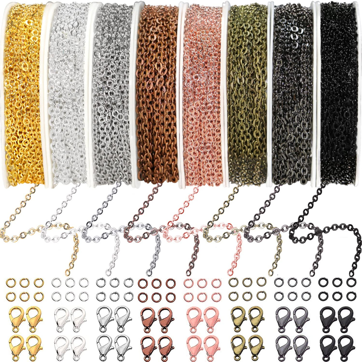 Jishi Steel Ball Chain Bead Dog Tag Chain Beaded Necklace Chains for Jewelry Making Bracelet Military Crafts, Silver Metal Pull Chain Small Ball Bead Chain Roll w/20 Connectors (Black, 33ft 2.4mm)