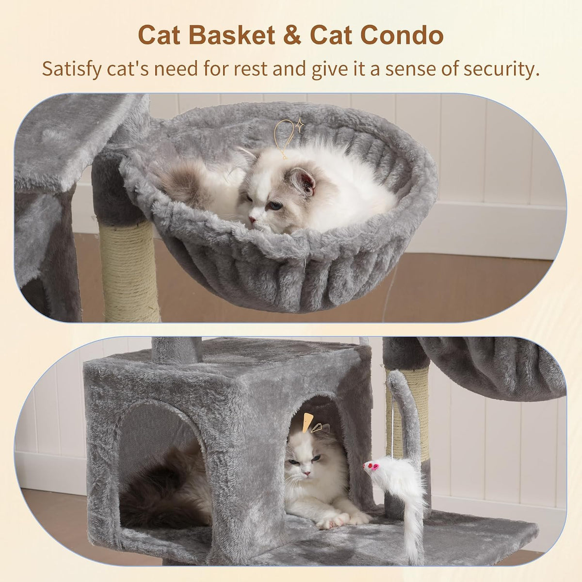 Heybly Cat Tree with Toy, 43.3 inch Cat Tower for Indoor Cats HCT004SW