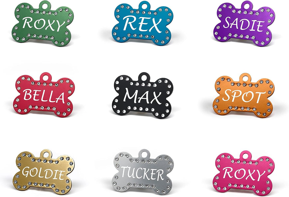 Providence Engraving Custom Engraved Crystal Pet Tags, Bone Shape, Pink