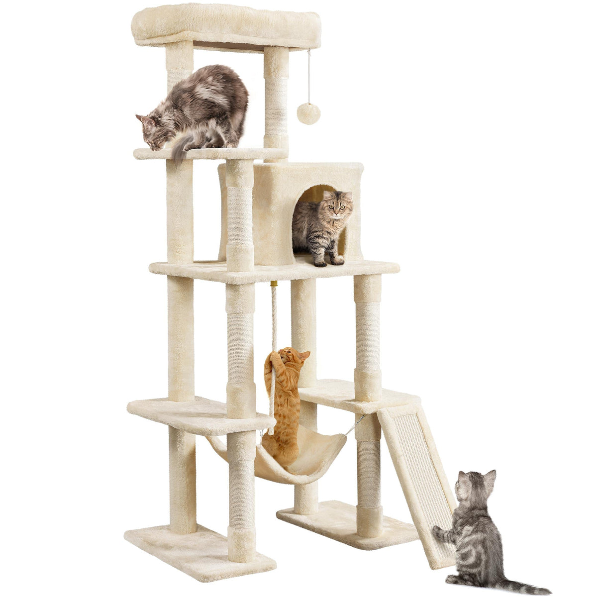 Yaheetech 63in Sturdy Large Cat Tree for Indoor Heavy Cats, Tall Tower