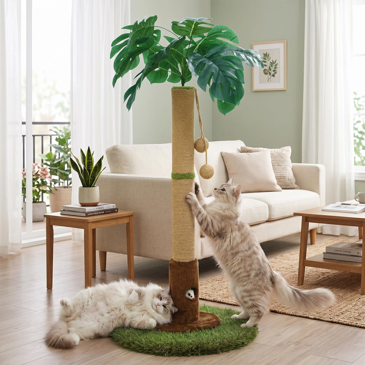 Woochpet 35" inch Cat Scratching Post,sisal cat Scratcher Tree with Leaves