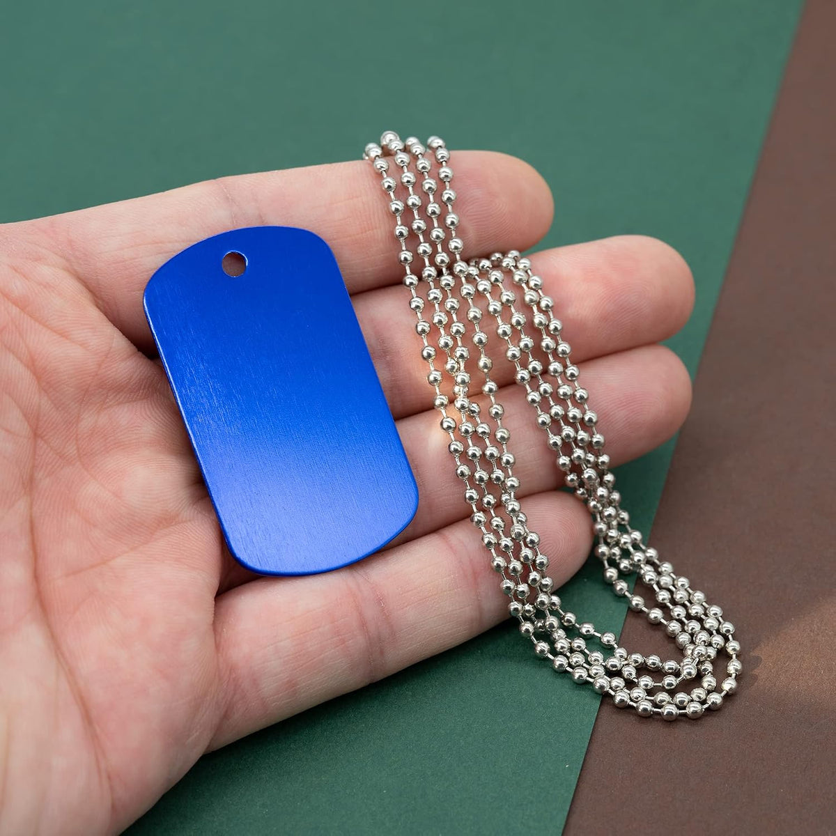 Aluminum Blank Tags Stamping Blanks Dog Metal Tags Engraving Blanks with Necklace Chain 25 Set (Blue)