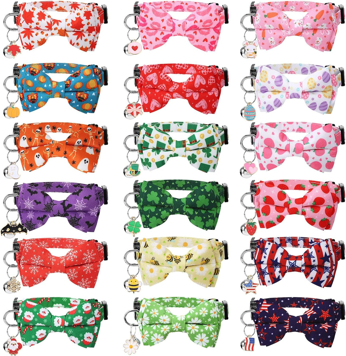 18 Pcs Holiday Cat Collars Breakaway Halloween Cat Collars with Bowtie