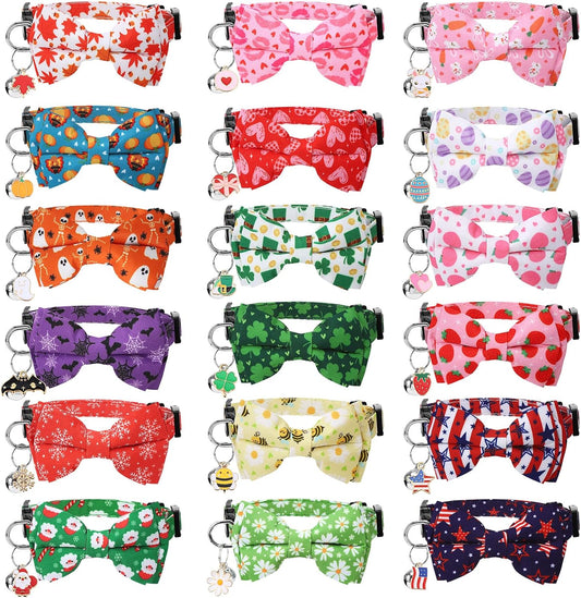 18 Pcs Holiday Cat Collars Breakaway Halloween Cat Collars with Bowtie