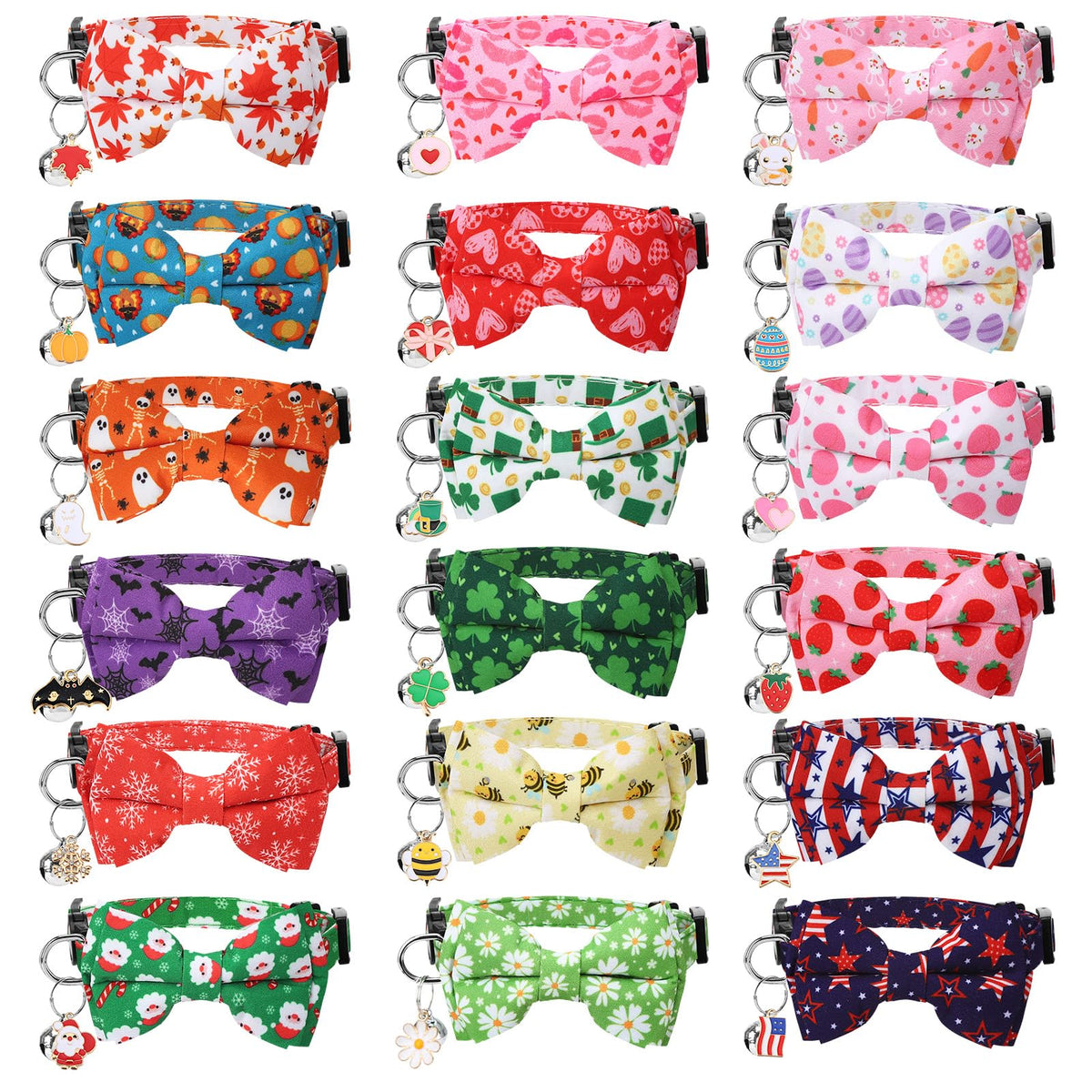 18 Pcs Holiday Cat Collars Breakaway Halloween Cat Collars with Bowtie