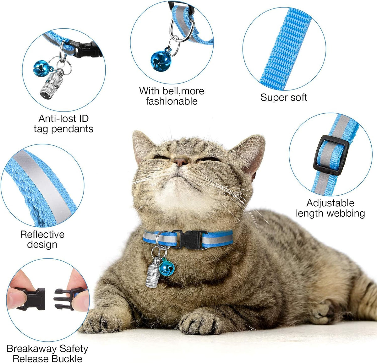 18 Piece Reflective Cat Collars with Bell Safety Buckles and 6 Pcs ID Tags