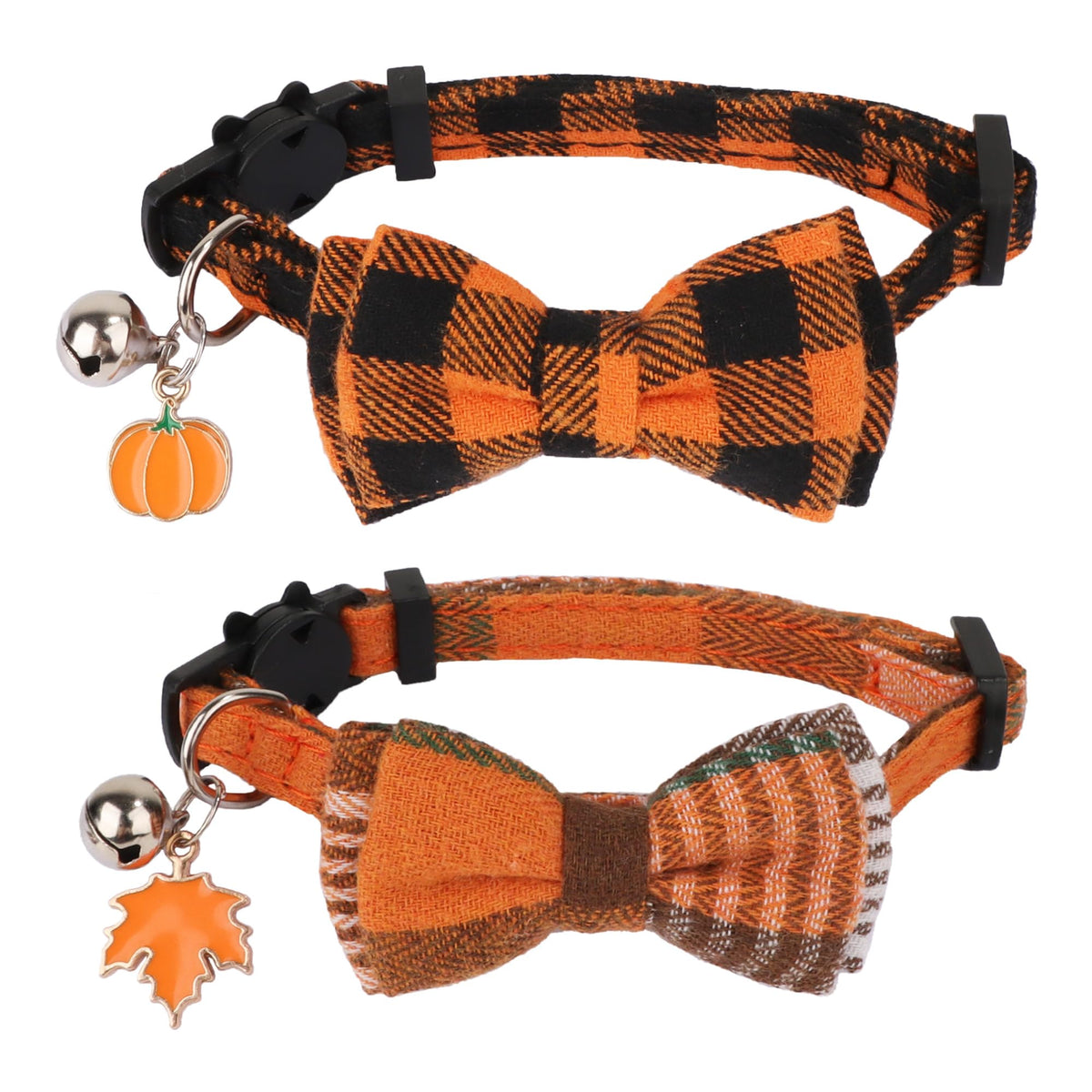 ADOGGYGO Fall Cat Collar Breakaway, Orange Plaid Thanksgiving Cat Bow Tie