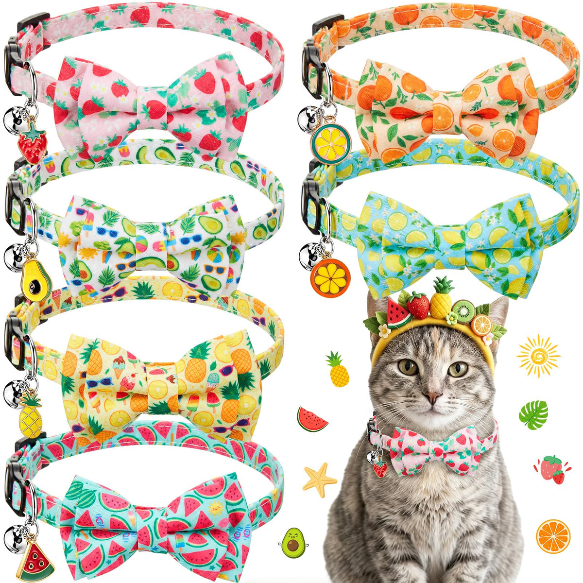 Hsei 6 Pcs Fall Cat Collars Bulk Bow Tie Bell for Autumn Charm Grooming