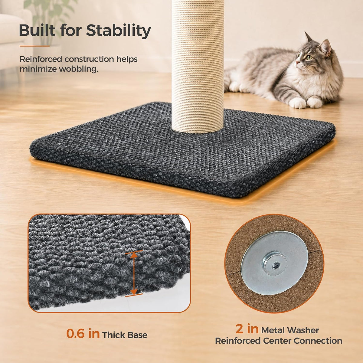 Made4Pets Tall Cat Scratching Post with Sisal & Carpet for Indoor Cats, 33"