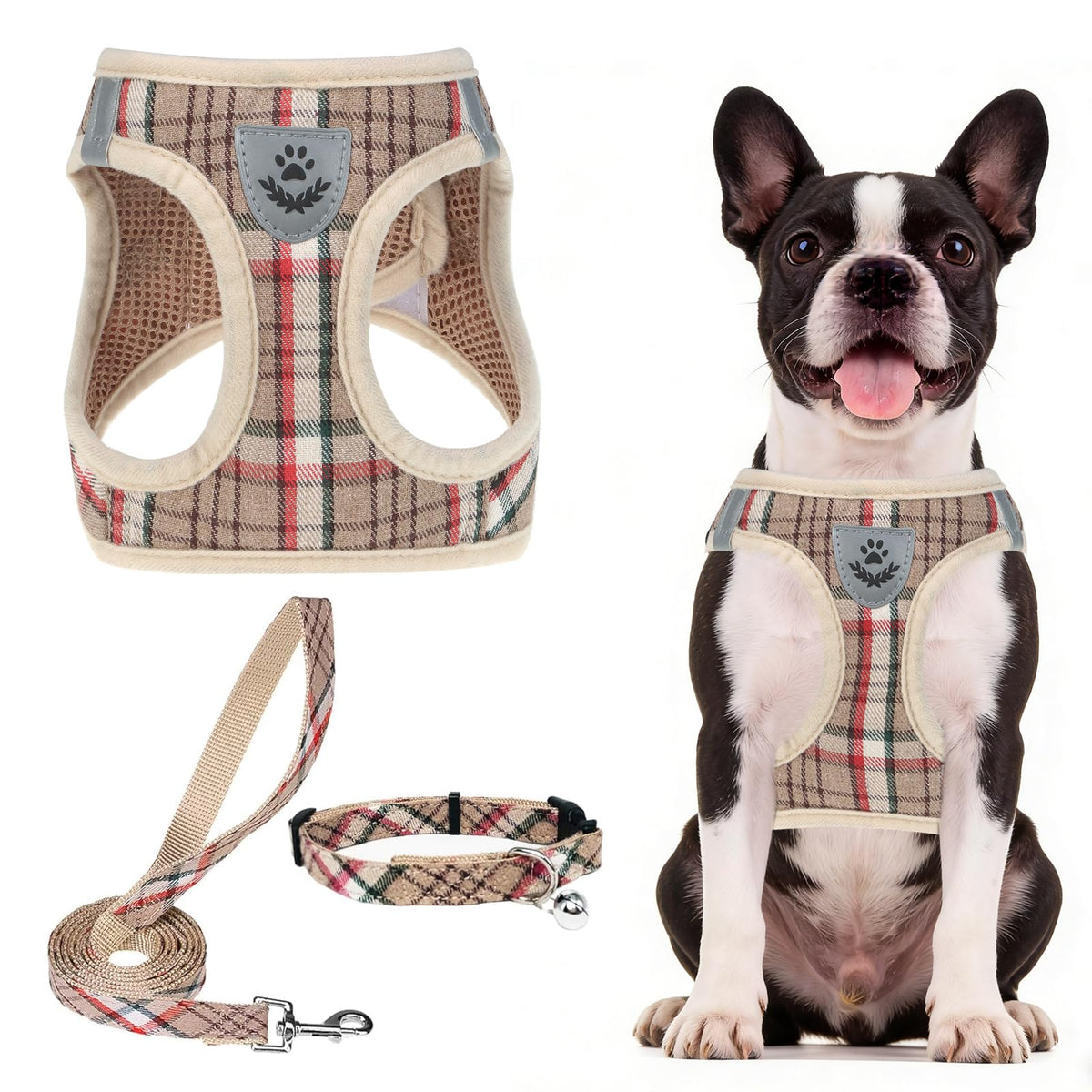 PUPTECK Adjustable Pet Harness Collar &Leash Set Step in for Small Dogs Puppy &Cats Outdoor Training &Running, Soft Mesh Padded Reflective Vest Harness,M: Chest girth: 16-18in Collar: 11.8-15.7in