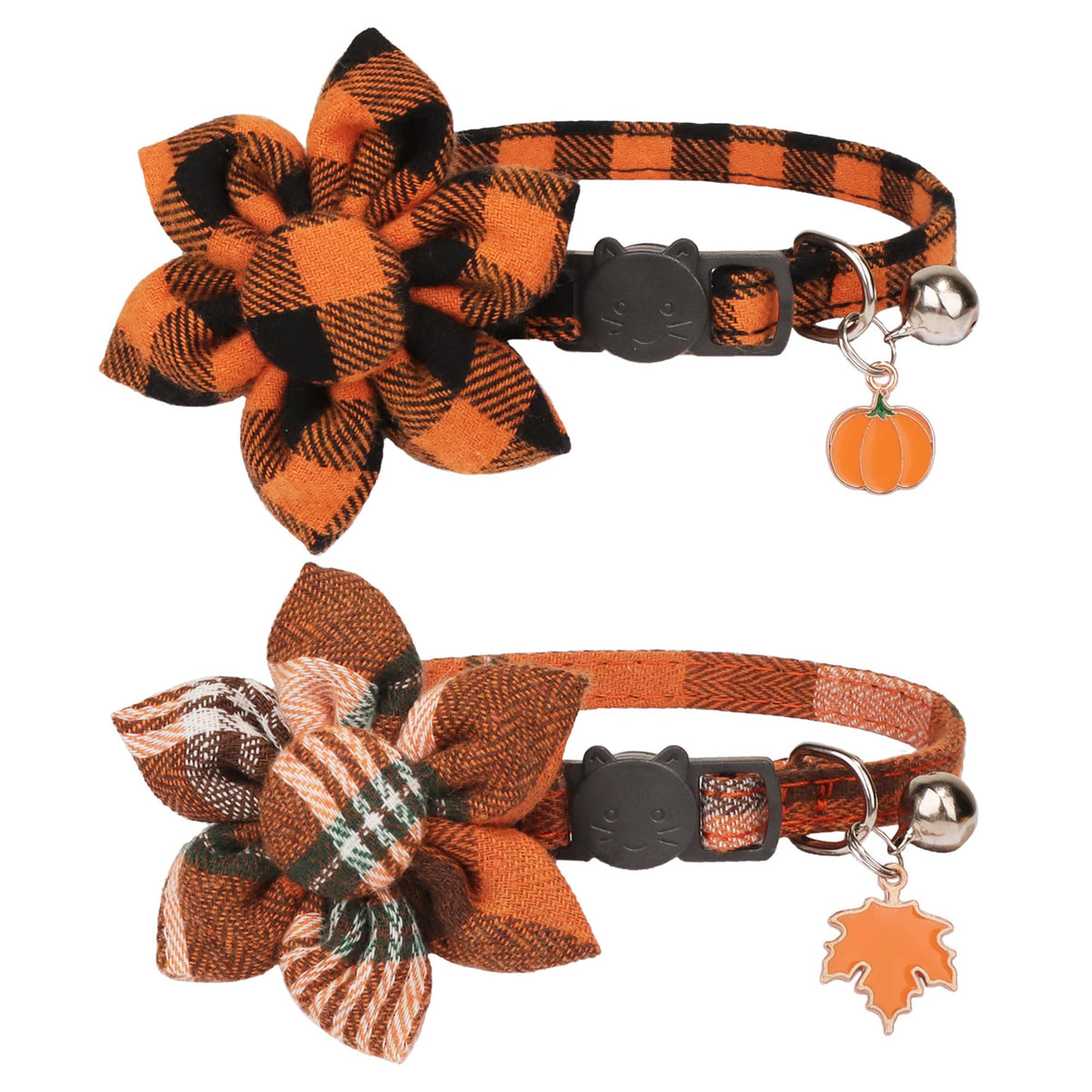 ADOGGYGO Fall Cat Collar Breakaway, Orange Plaid Thanksgiving Cat Bow Tie