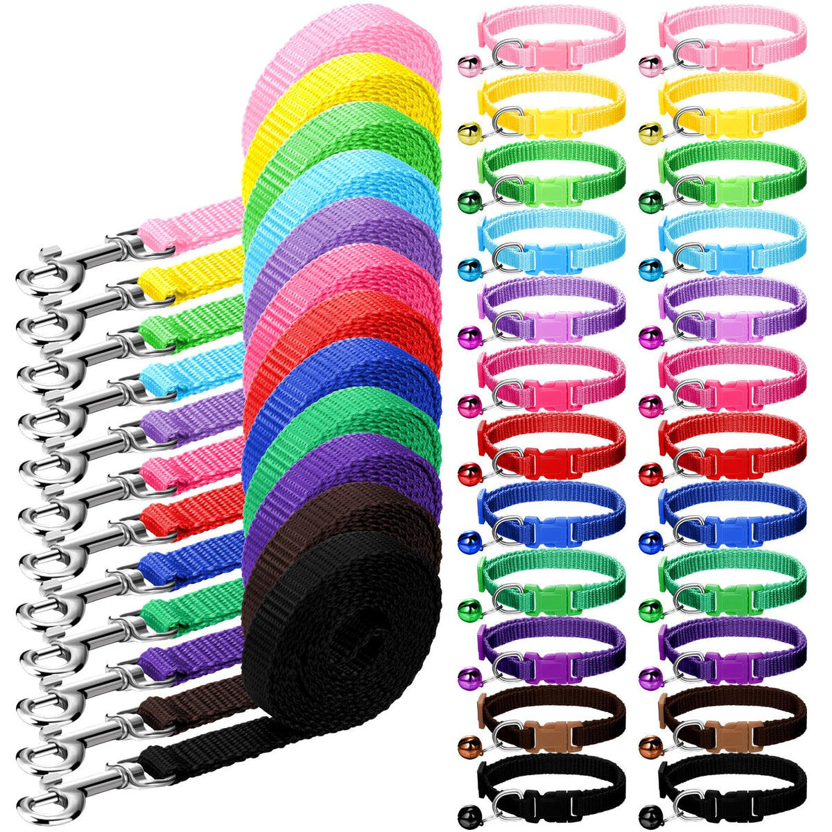 Amylove 48 Pcs Dog Collar and Leash Set, Multicolor, Paws Pattern
