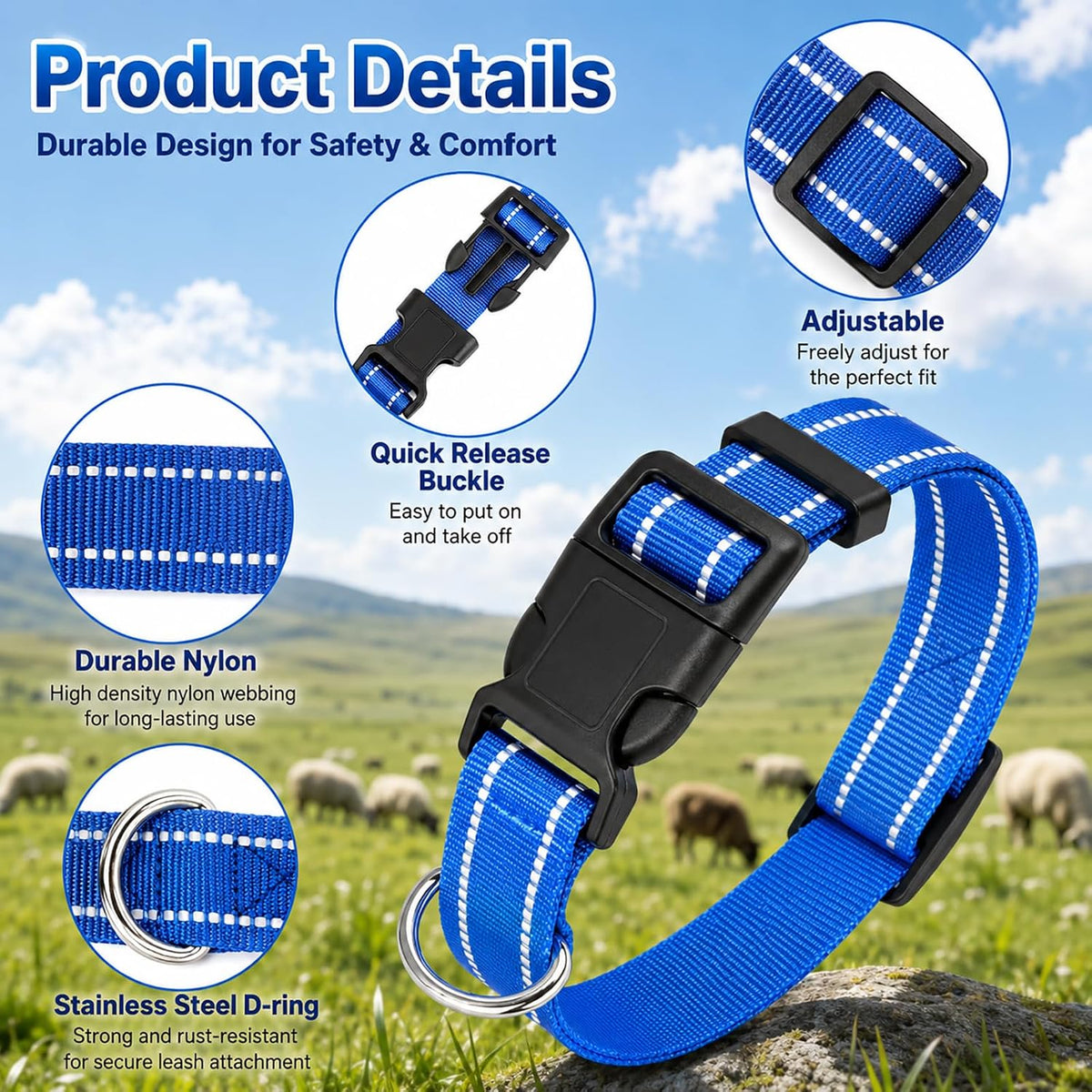 5 Pack Reflective Goat Collars with Bells, Anti-Lost Pet Collar
