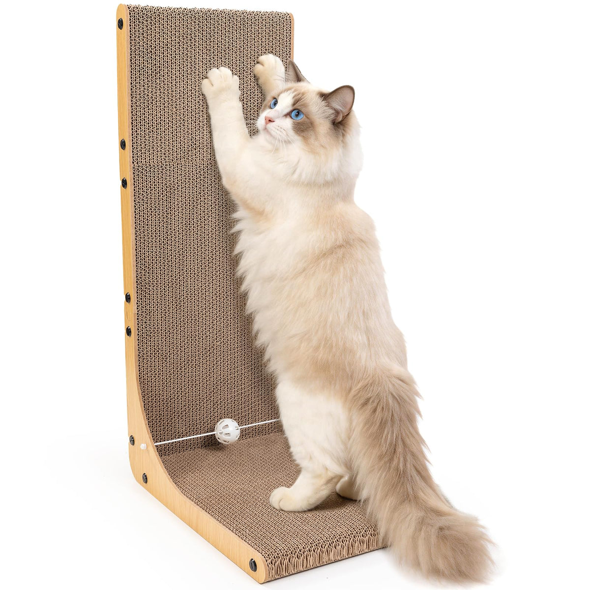 Cardboard Cat Scratcher, 23.6 Inch Cardboard Cat Scratching Post with Fuzzy Ball, Reversible Scratching Pad for Indoor Cats
