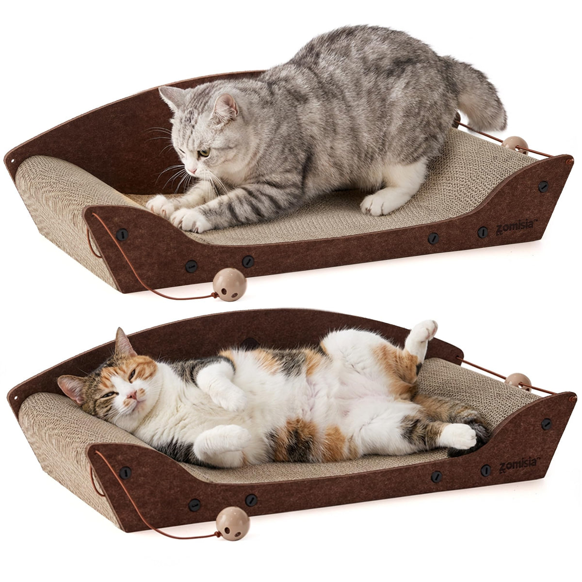 ZOMISIA 26'' Cardboard Cat Scratcher Bed for Indoor Cats, 1PC, Brown