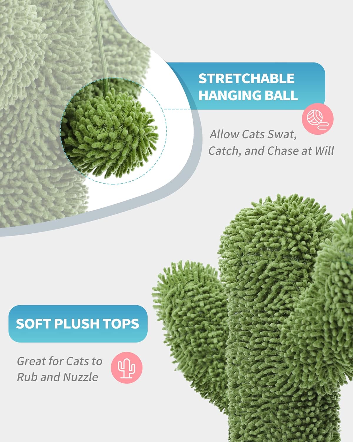 Made4Pets Cactus Cat Scratching Post for Indoor Cats with Plush Ball, 25.6"