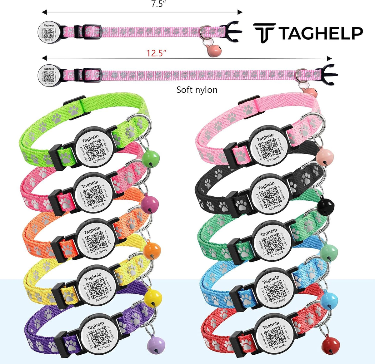 2 Pack QR Code Cat Collar with Instant Lost Pet Recovery System, Scan for Urgent Alerts & Location Info, Breakaway Reflective Collar with Safety Bell (Blue & Pink)