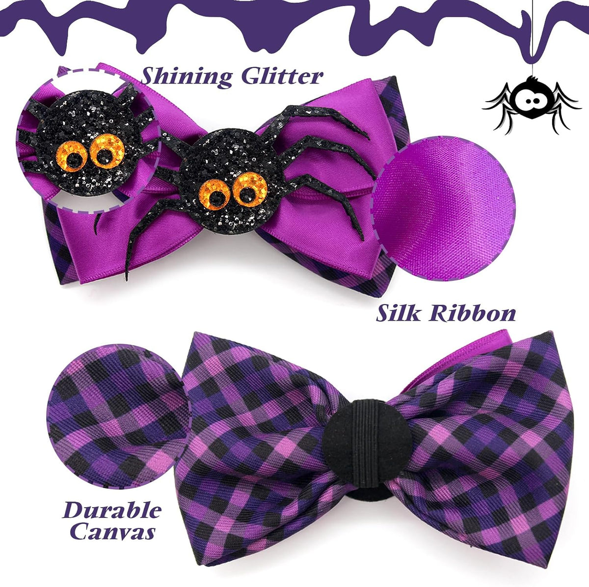 azuza 2 Pack Halloween Cat Collars with Bell, Pumpkin Spider Bowtie Design
