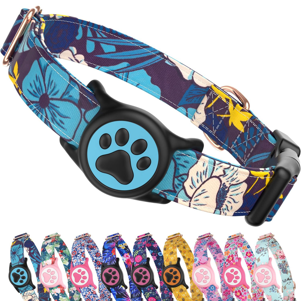 Premium Airtag Dog Collar，with IP68 Waterproof AirTag Holder,Pink,S