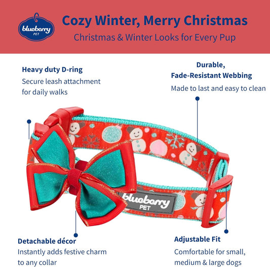 Blueberry Pet “Moments of Excitement” Christmas Snowman Adjustable Bowtie Dog Collar, X-Small, Fits 8"-11" Neck
