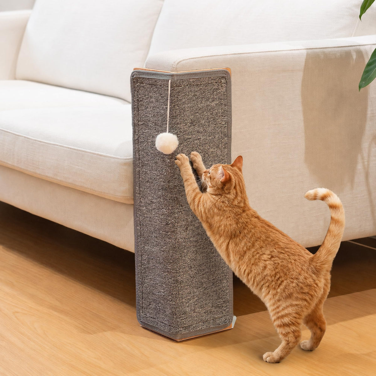 PETKARAY Under-Furniture Cat Scratcher, 23.6'' Sisal Scratching Post for Couch Corner, Furniture Protector Scratch Pad for Sofa with Toy Ball