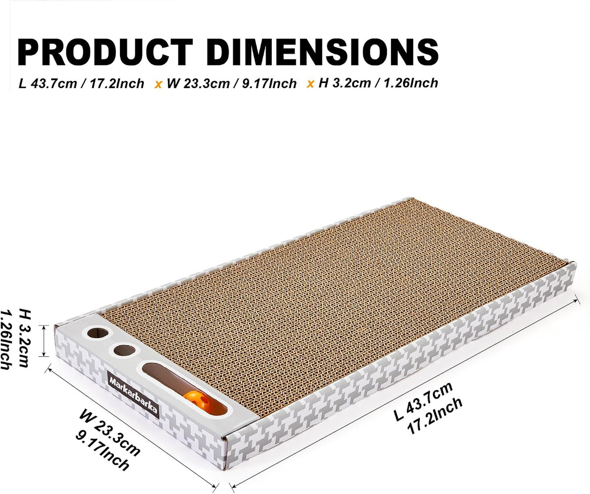 Cat Scratching Board 3 Pack – Reversible Cardboard Scratcher for Indoor Cats, Wide Boxed Scratch Pads with Bell Ball, Durable Corrugated scratchers as Furniture Protector