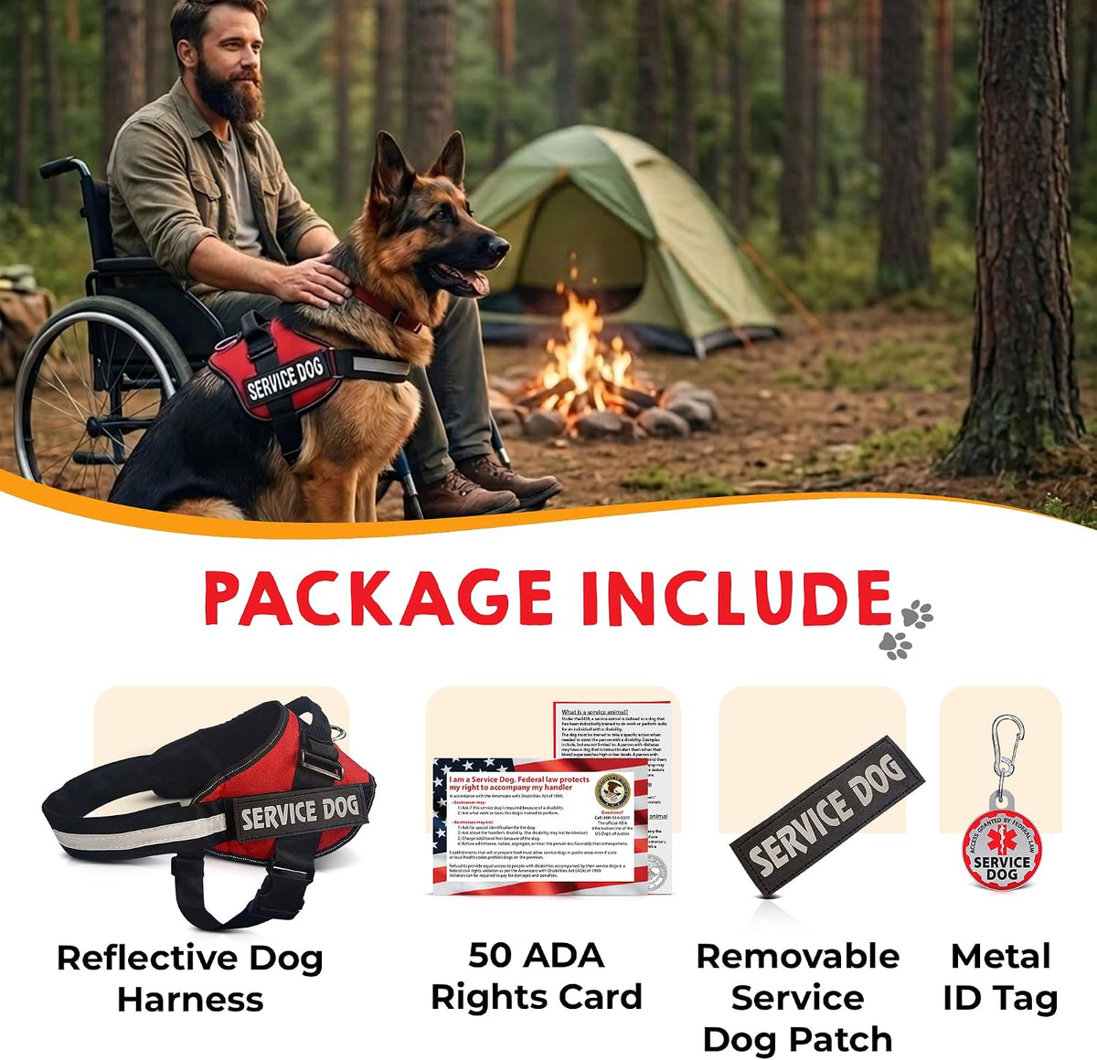 Service Dog Vest, ID Tag 50 ADA Information Cards - Harness with Patchs - L