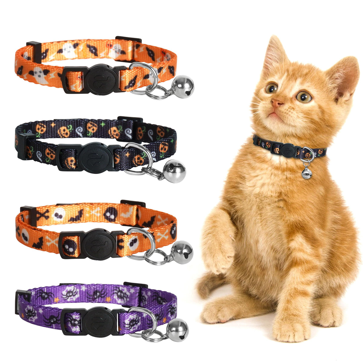 azuza 4 Pack Kitten Collars, Breakaway Kitten Collar with Bell, Plaid