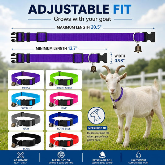 8 Pack Goat Collar with Bell, Adjustable Nylon Collars Set