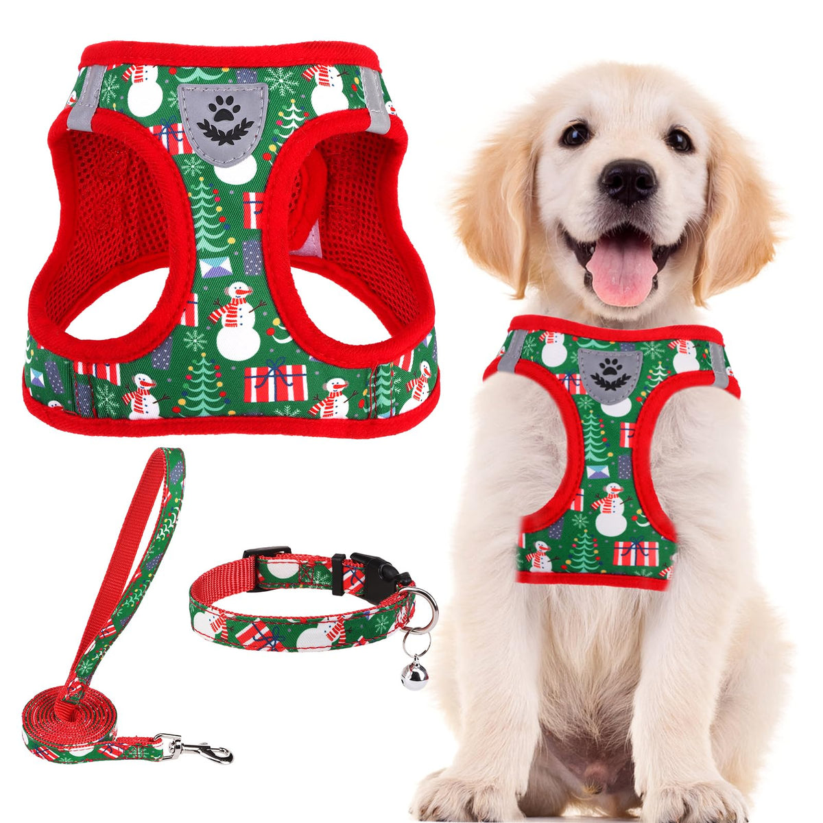 PUPTECK Adjustable Pet Harness Collar &Leash Set Step in for Small Dogs Puppy &Cats Outdoor Training &Running, Soft Mesh Padded Reflective Vest Harness,M: Chest girth: 16-18in Collar: 11.8-15.7in
