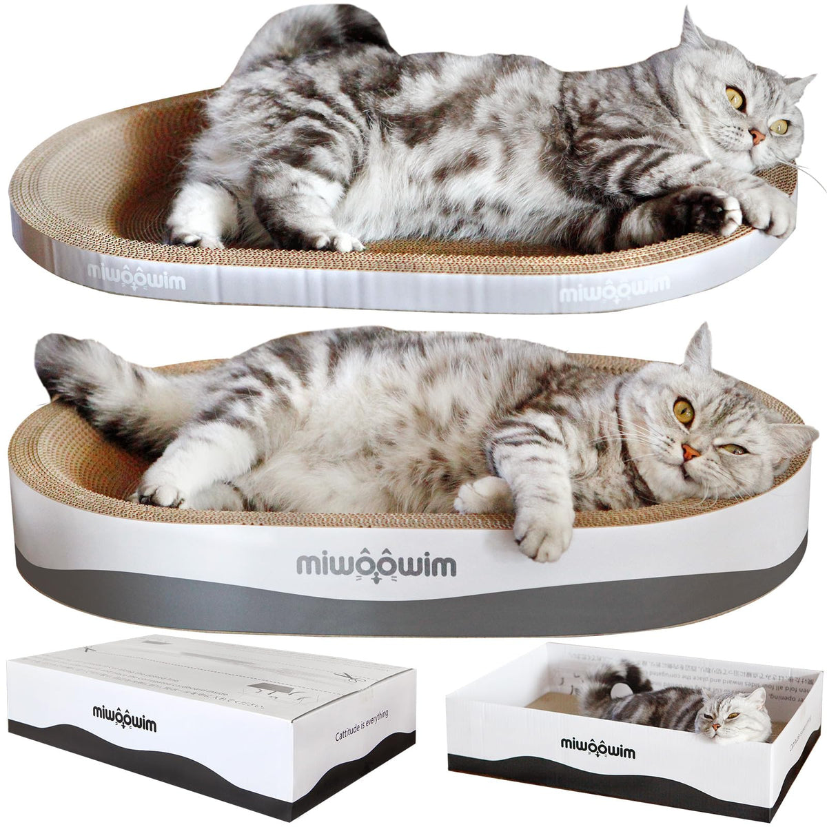 miwoowim 3-Piece Cat Scratcher Set, Oval Bowl Nest for Indoor Cats