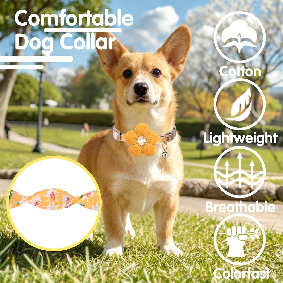 Large Dog Collar with Flower, Cute Dog Collars for Large Dogs with Bell