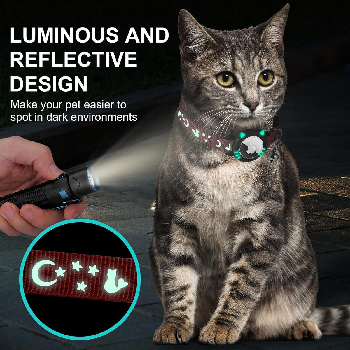 Reflective Breakaway Cat Collar with Airtag Holder and Bell, Orang, S