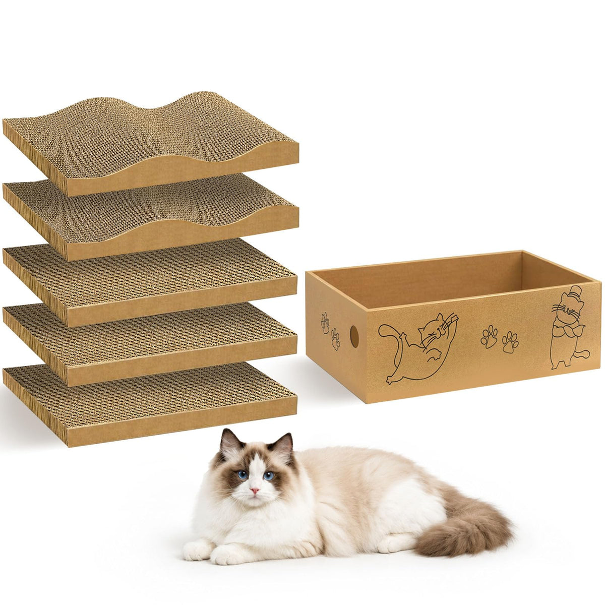 Cat Scratcher, 5 Packs in 1 Cardboard Box Cat Scratching Pad, Large