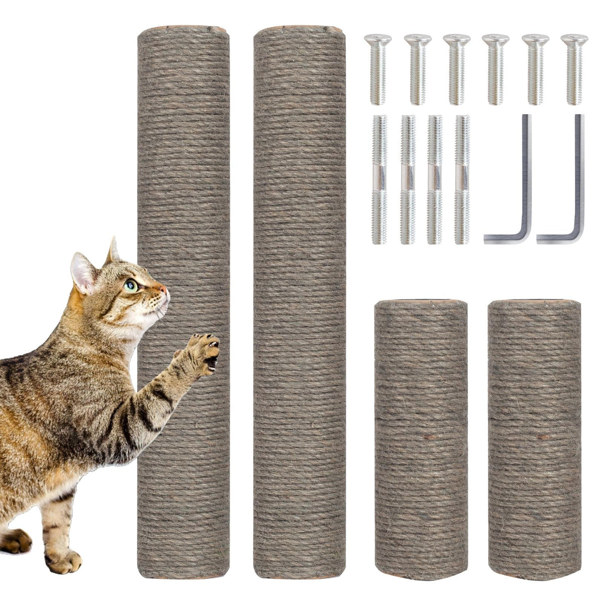 PowerKing Natural Sisal Replacement Scratching Post, 15.7'' 2 Pieces M8 Cat Scratch Post Refill Pole Parts for Refurbishment, Include Screws (White)