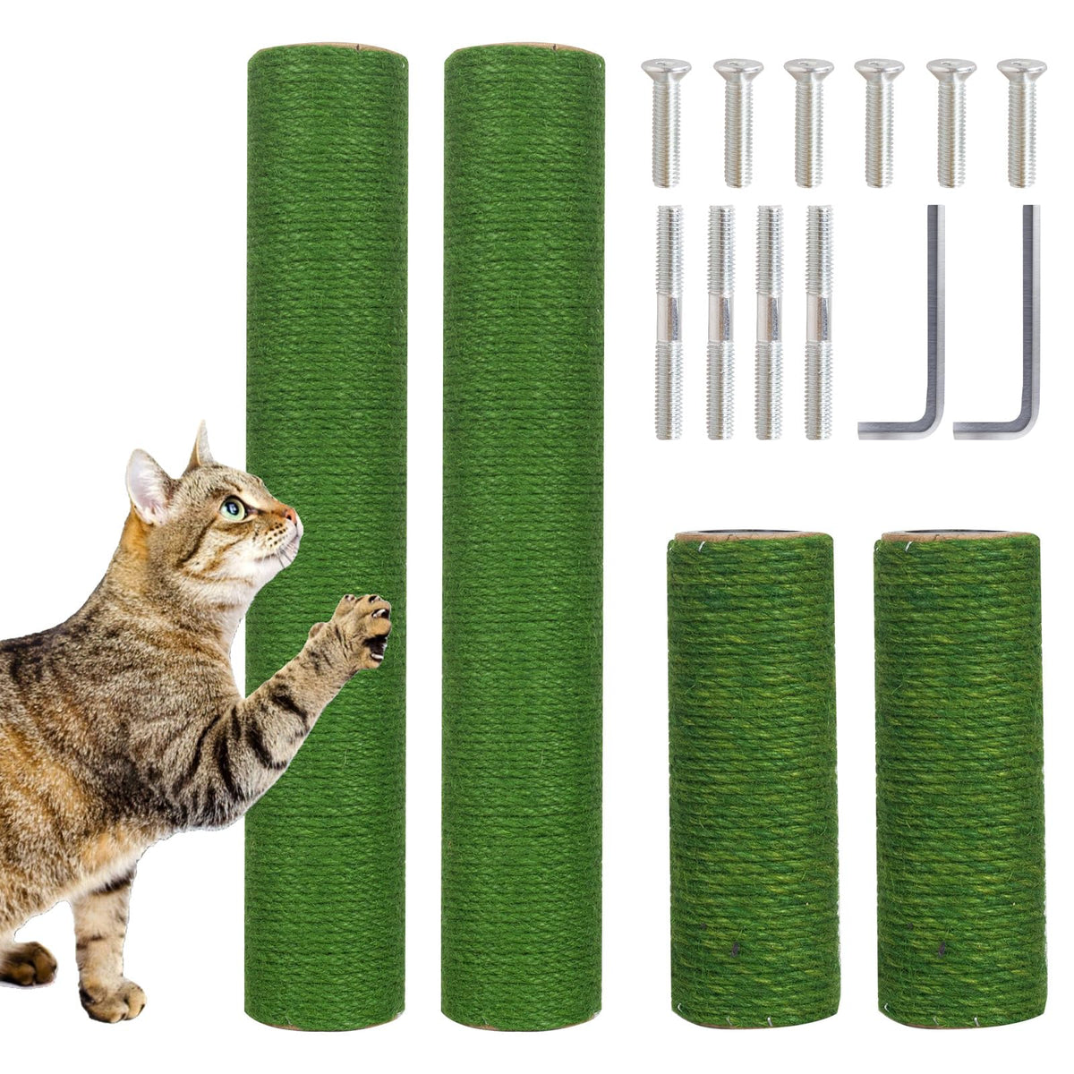 PowerKing Natural Sisal Replacement Scratching Post, 15.7'' 2 Pieces M8 Cat Scratch Post Refill Pole Parts for Refurbishment, Include Screws (White)