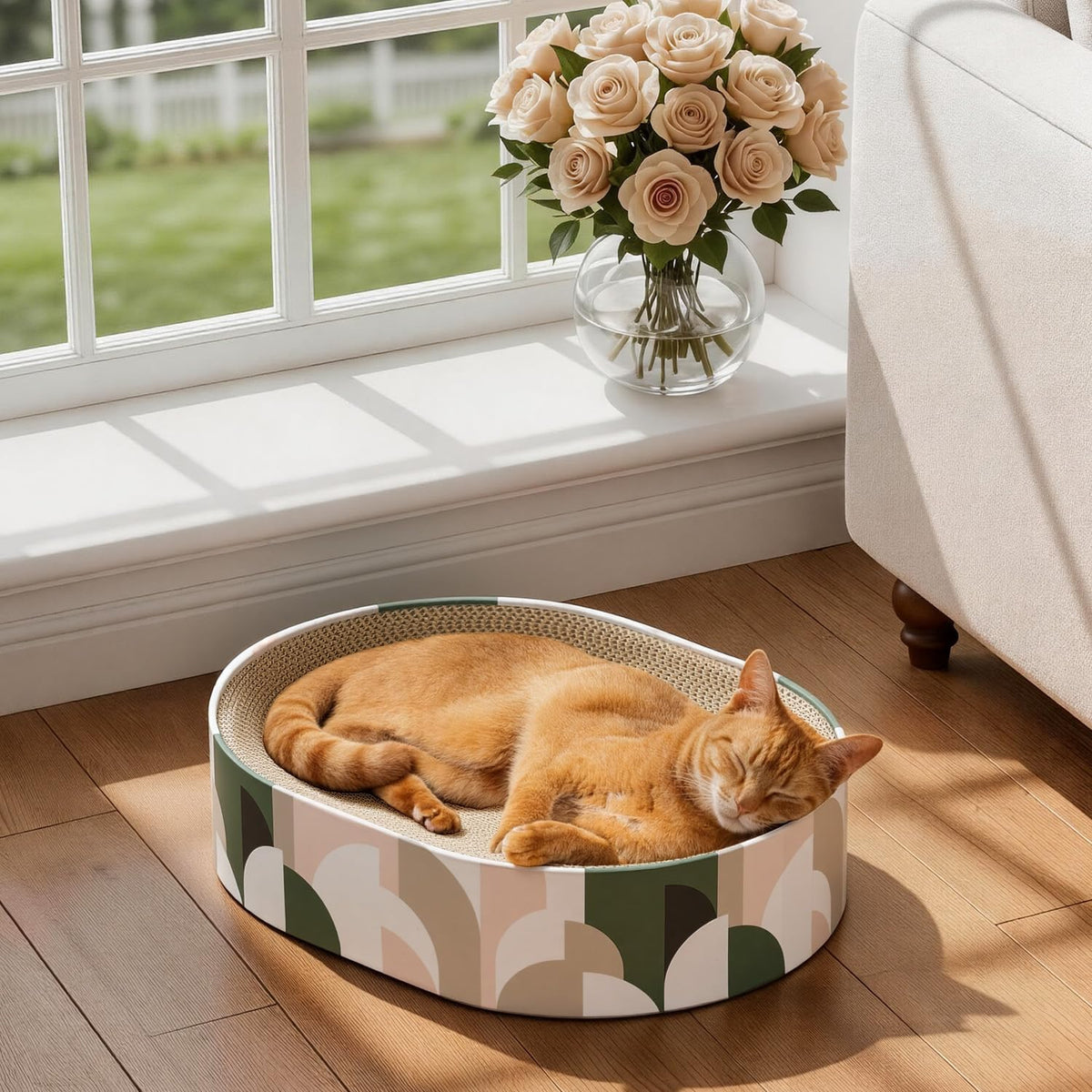 Conlun Oval Cat Scratcher Bed | Scratching Bowl Lounge for Kittens | Medium
