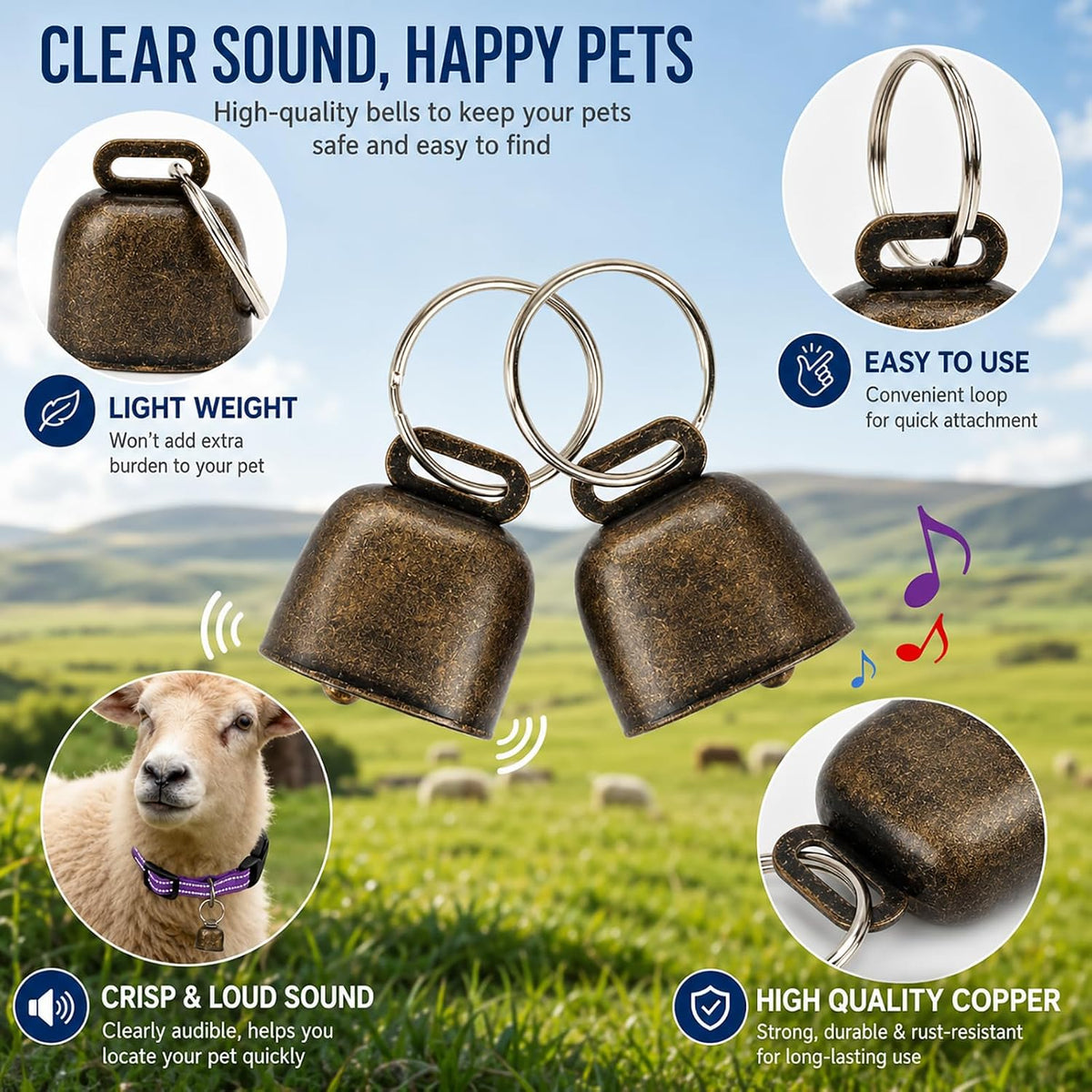 5 Pack Reflective Goat Collars with Bells, Anti-Lost Pet Collar
