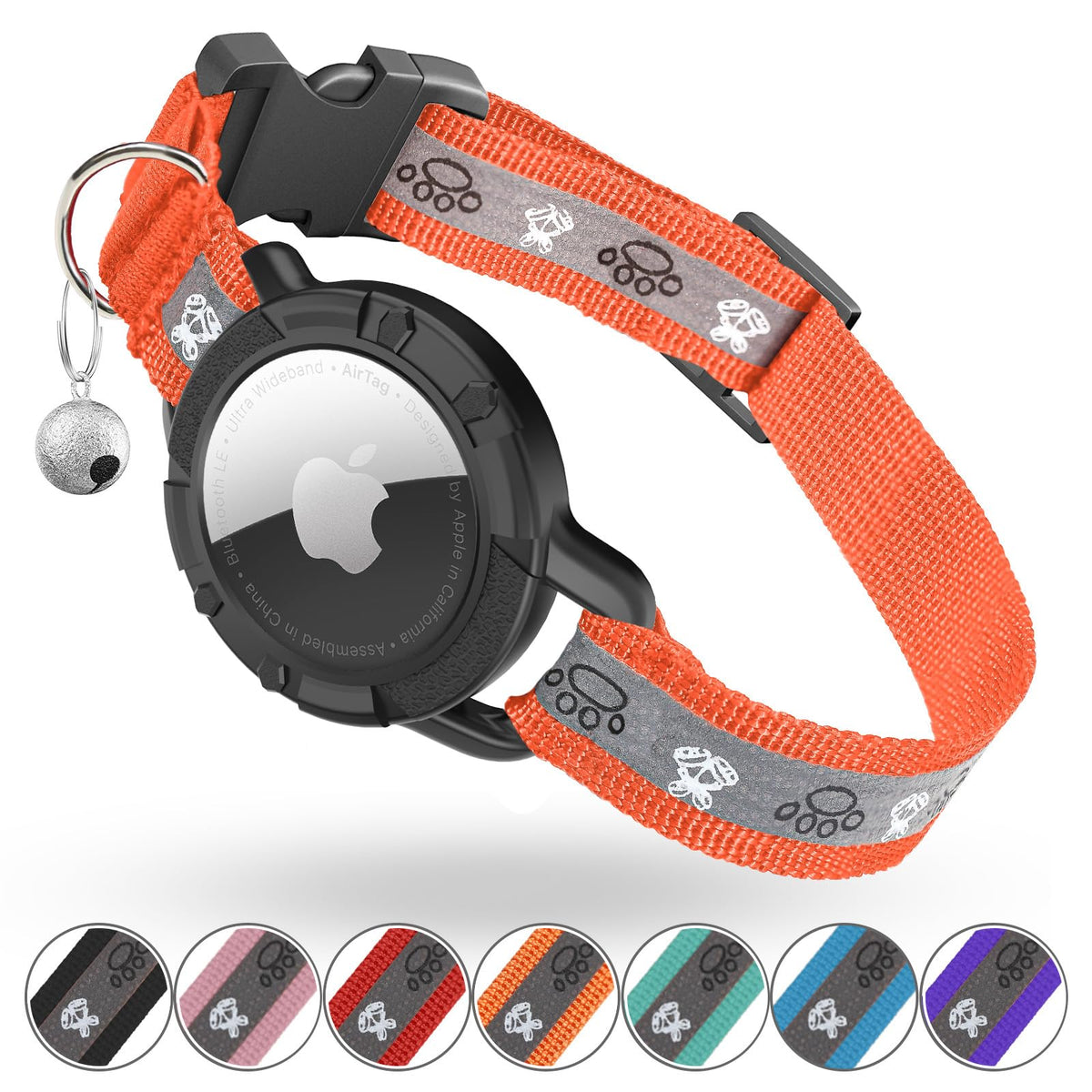 Breakaway AirTag Cat Collar, Reflective Cat Tracker Collar with Bell