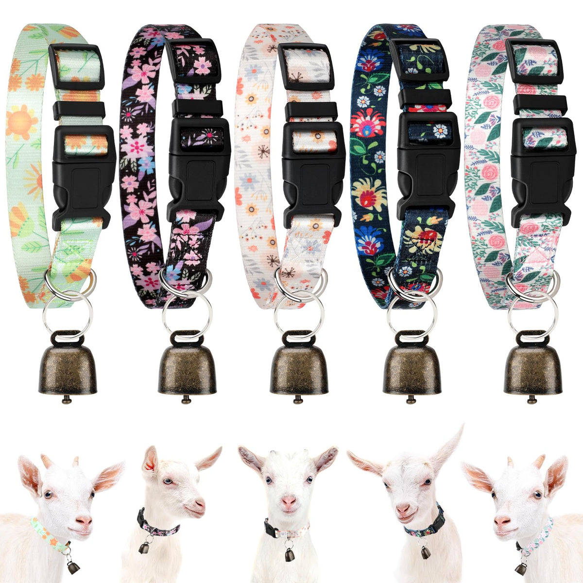 5 Pack Reflective Goat Collars with Bells, Anti-Lost Pet Collar