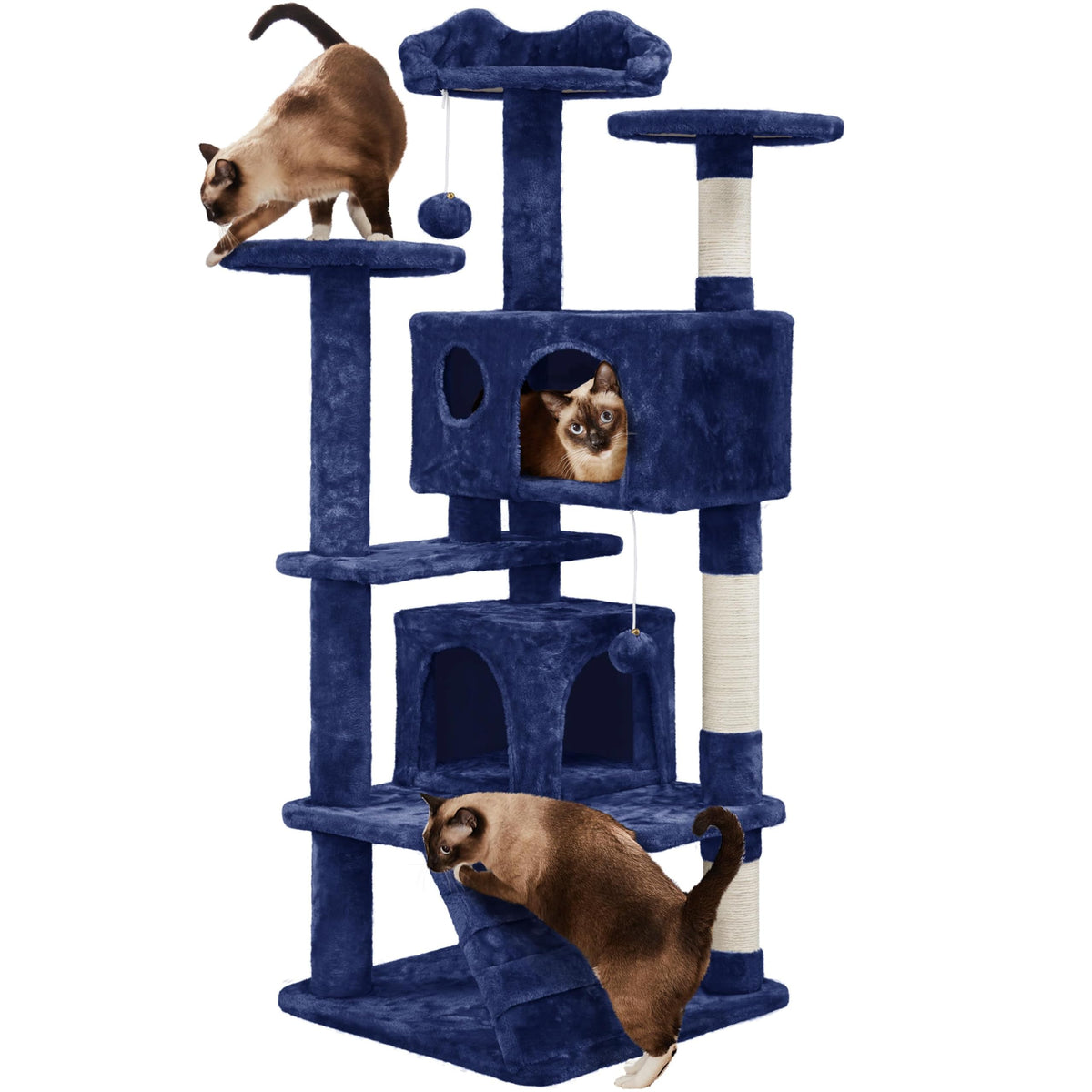 Yaheetech 54in Cat Tree Tower, 2 Caves, Kitten-Ear Perch & Scratching Posts