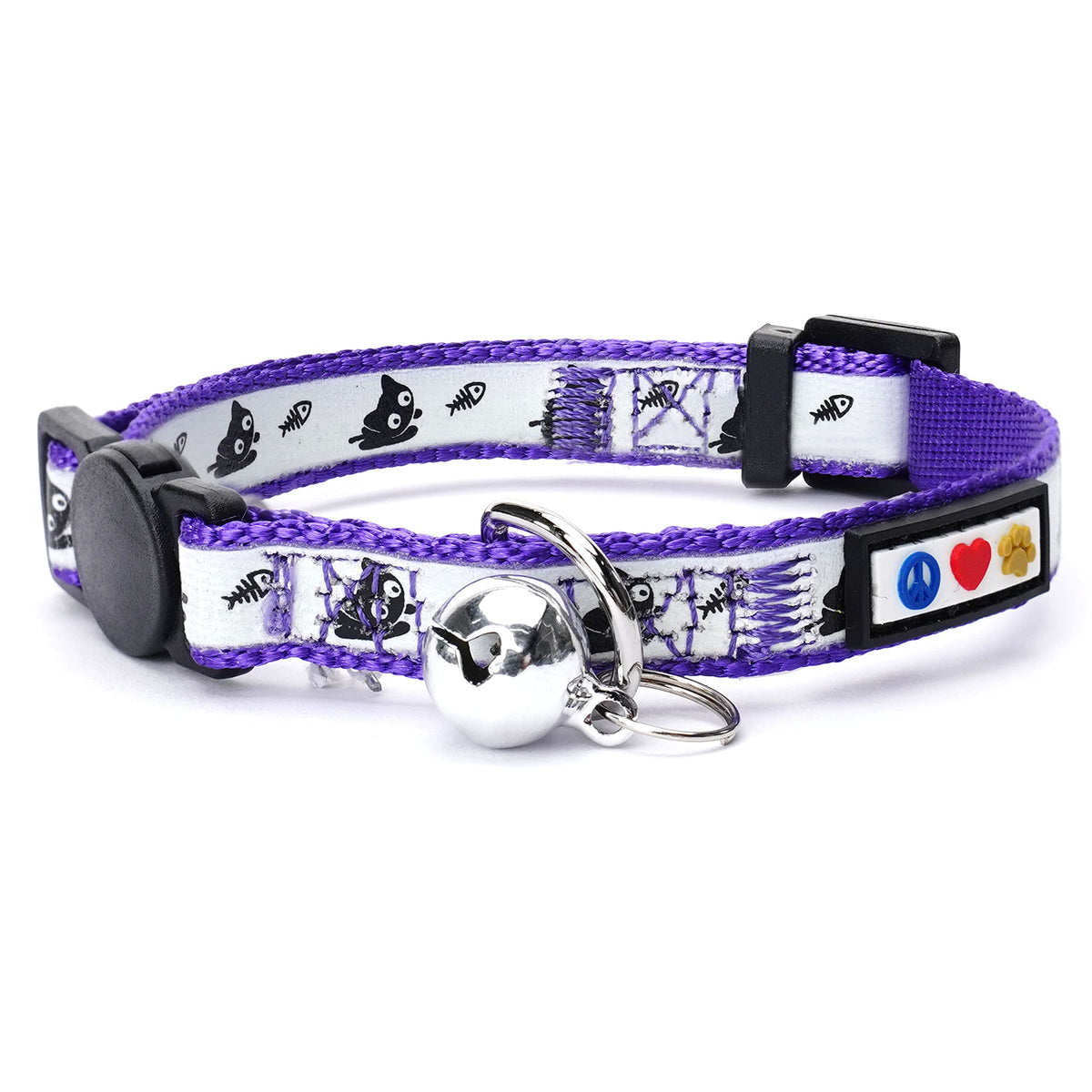 Pawtitas Glow in the Dark Cat Collar with Breakaway Safety Buckle & Bell Adjustable Kitten Collar, Teal