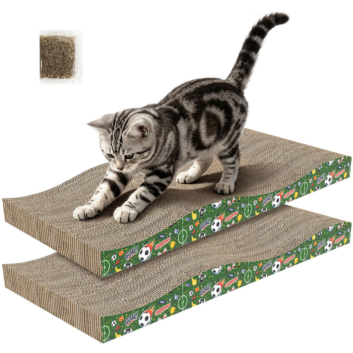 TIMHAKA Cat Scratching Board, Corrugate Cat Scratcher for Indoor Cats with Catnip, Cat Scratch Pad with Premium Scratch Textures Design, Cardboard Cat Scratcher with Double-Sided Usability (Pack of 2)